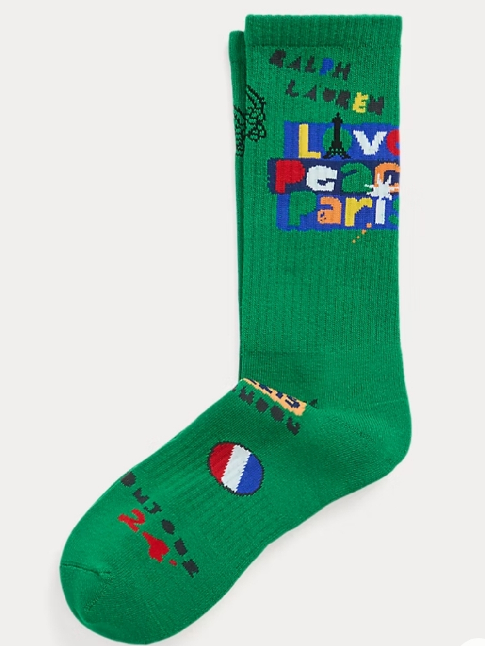 Ralph Lauren Green 'Love Peace' Graphic Crew Socks with Multicolor Accents